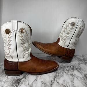 Larry Mahan Square Toe Vintage Western Cowboy Boots Mens 14 D Two Tone Exotic